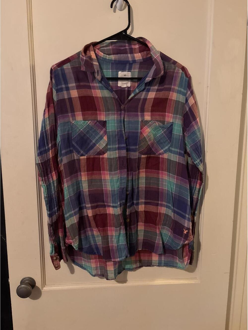 American Eagle Vintage Boyfriend Plaid Button-Up Shirt Size L